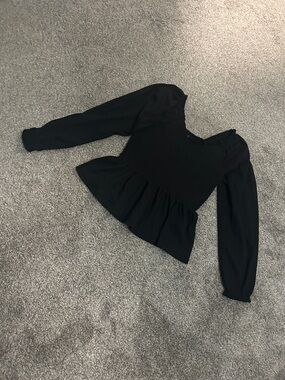 Black Peplum Long-Sleeve Women's Top